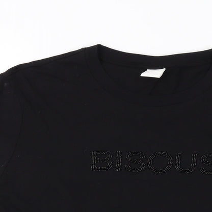 H&M Womens Black Cotton Basic T-Shirt Size L Crew Neck