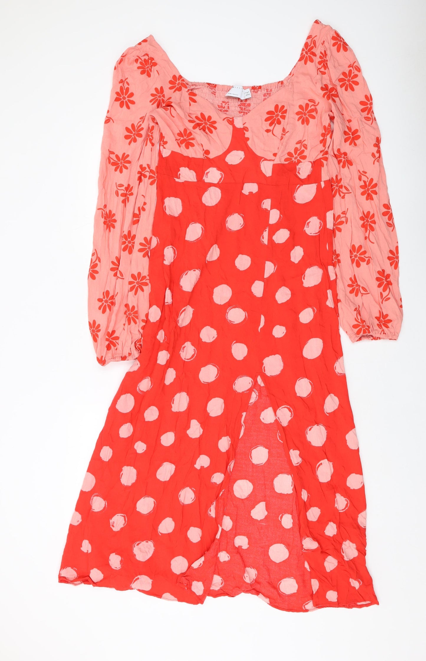ASOS Womens Red Geometric Viscose A-Line Size 12 Square Neck Pullover