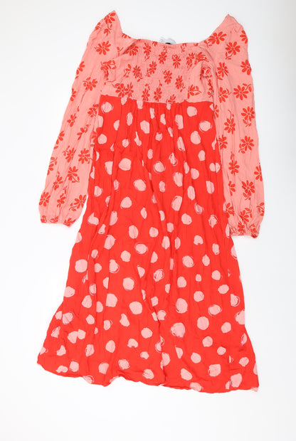 ASOS Womens Red Geometric Viscose A-Line Size 12 Square Neck Pullover