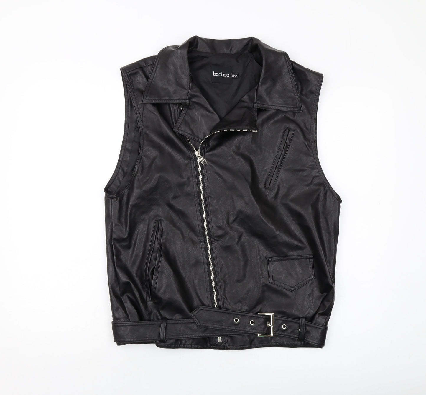 Booho Womens Black Biker Waistcoat Size 10 Zip