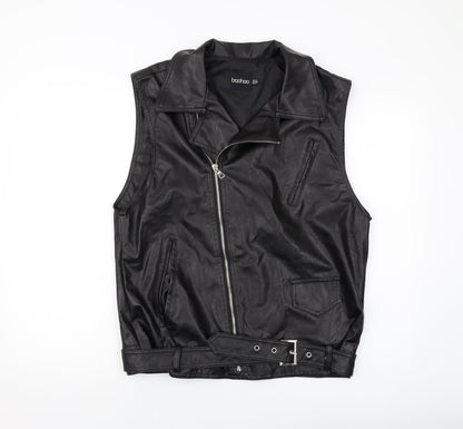 Booho Womens Black Biker Waistcoat Size 10 Zip