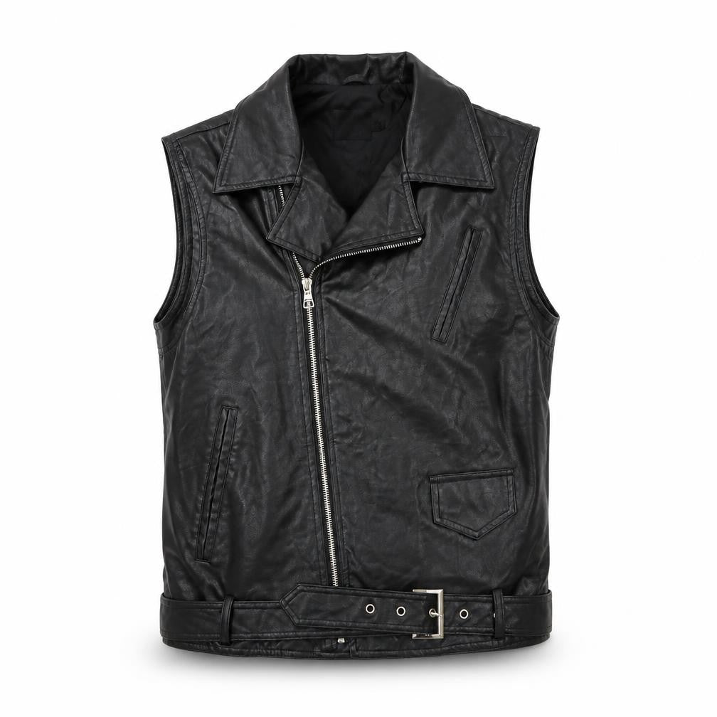 Front view of Booho women’s black biker waistcoat, size UK 10, zip