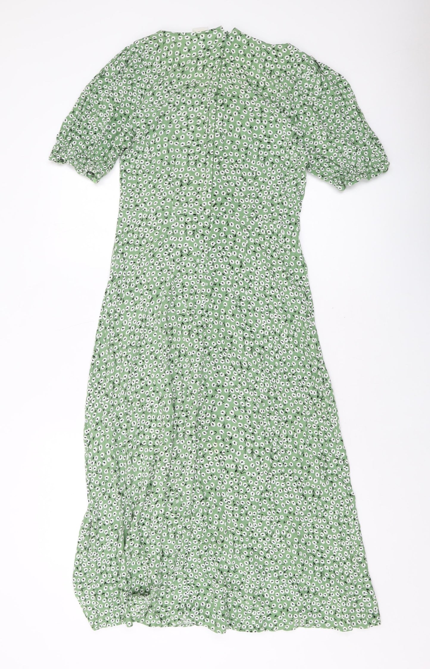 H&M Womens Green Floral Polyester A-Line Size 10 Square Neck Zip
