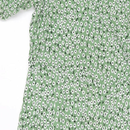 H&M Womens Green Floral Polyester A-Line Size 10 Square Neck Zip