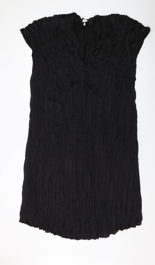 H&M Womens Black Polyester A-Line Size L V-Neck Pullover