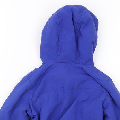 Brand and care label for Mini Club boys’ blue jacket, size 2, years zip