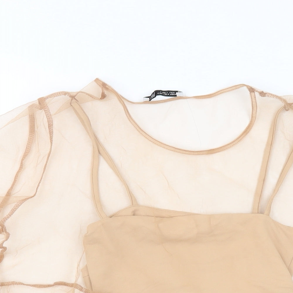 Zra Womens Beige Polyester Basic Blouse Size S Round Neck