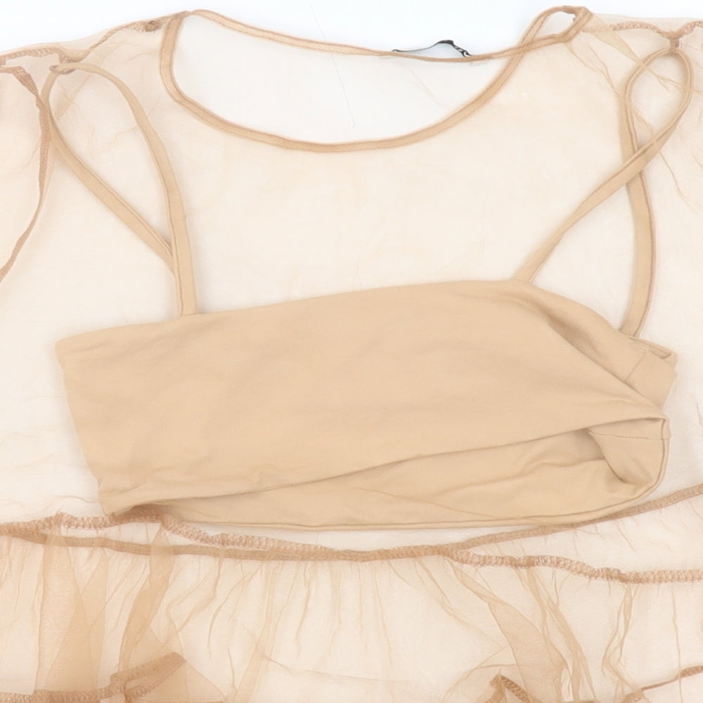 Zra Womens Beige Polyester Basic Blouse Size S Round Neck