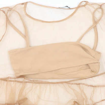 Zra Womens Beige Polyester Basic Blouse Size S Round Neck