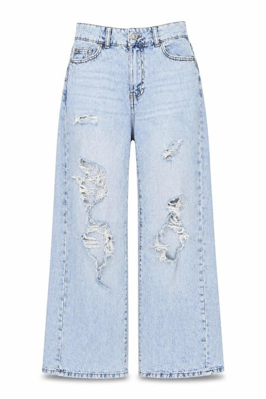 Front view of Denim & Co. women’s black cotton wide-leg jeans, size UK 6, 31-inch leg regular button