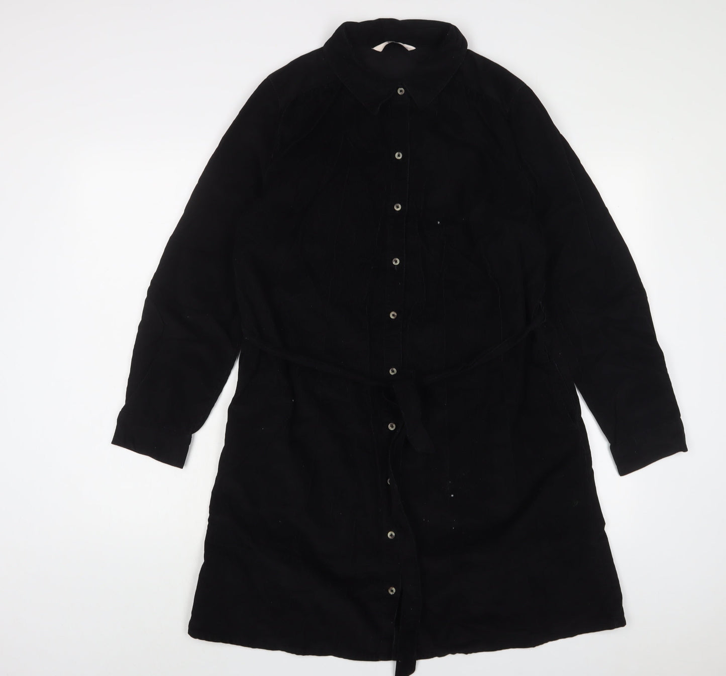 TU Womens Black Cotton A-Line Size 14 Collared Button - Belted