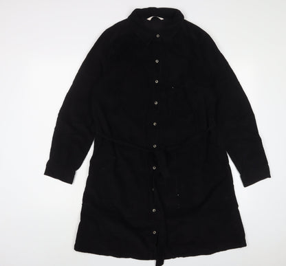 TU Womens Black Cotton A-Line Size 14 Collared Button - Belted