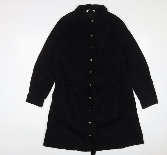 TU Womens Black Cotton A-Line Size 14 Collared Button - Belted