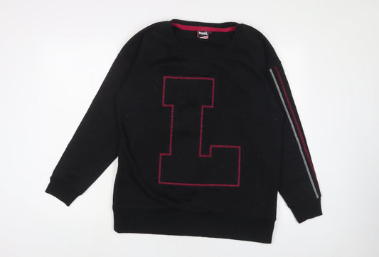 Lonsdale Womens Black Cotton Pullover Sweatshirt Size 14 Pullover