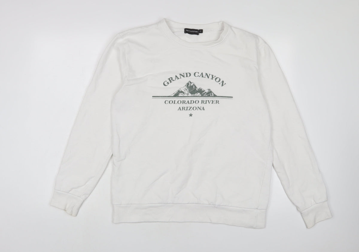 PRETTYLITTLETHING Womens White Cotton Pullover Sweatshirt Size XS Pullover