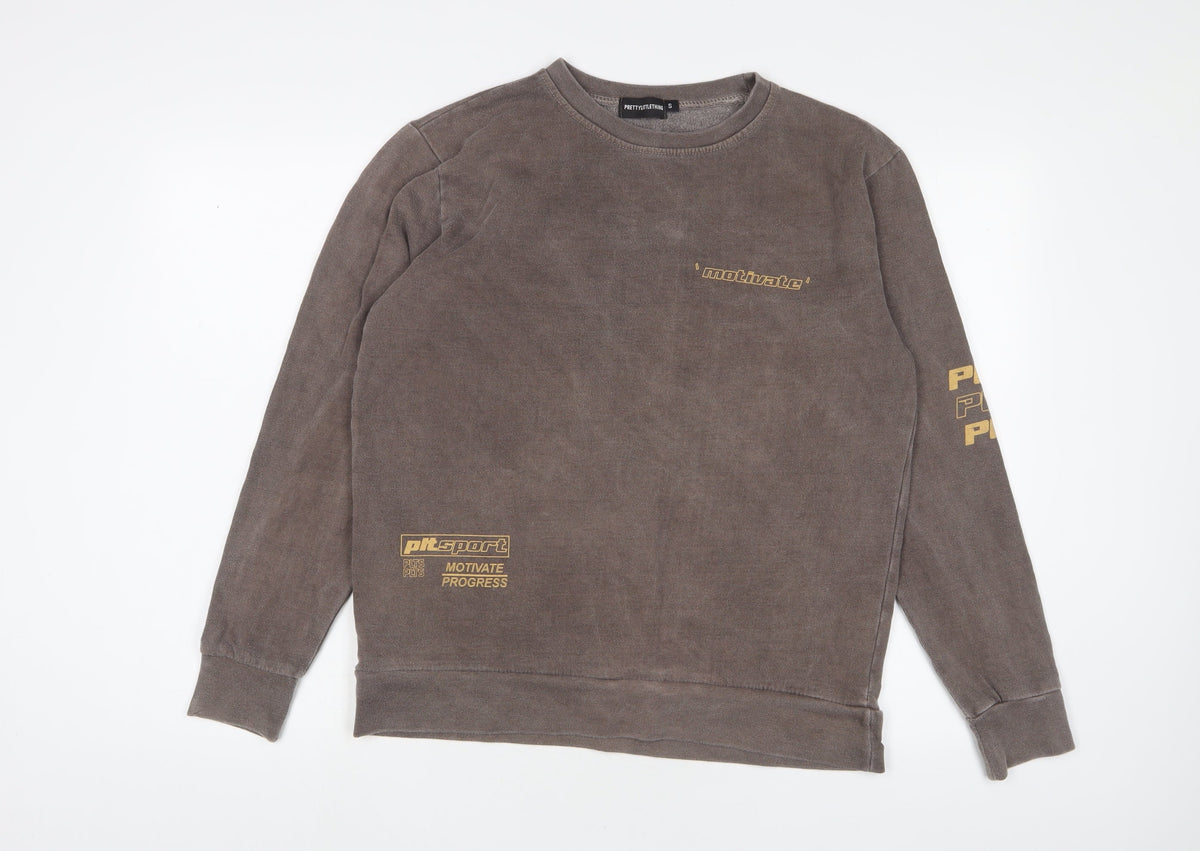 PRETTYLITTLETHING Womens Brown Cotton Pullover Sweatshirt Size S Pullover