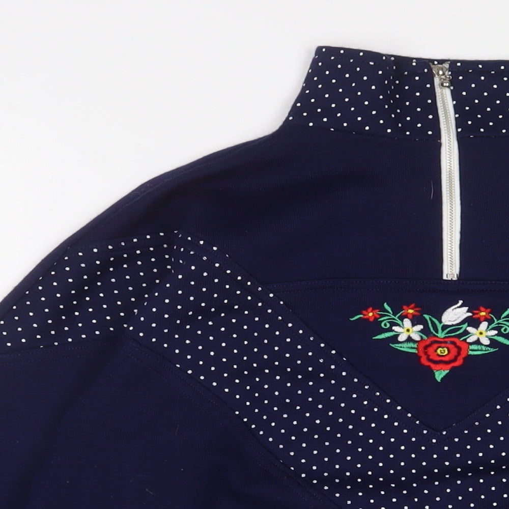 le charlade Womens Blue Floral Acrylic Pullover Sweatshirt Size M Zip