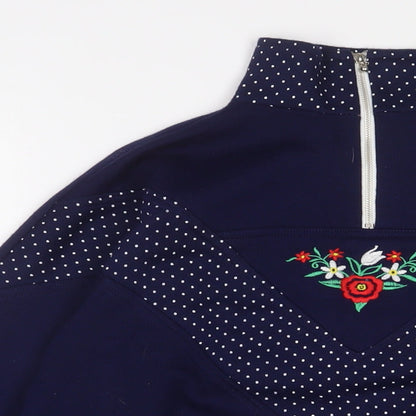 le charlade Womens Blue Floral Acrylic Pullover Sweatshirt Size M Zip