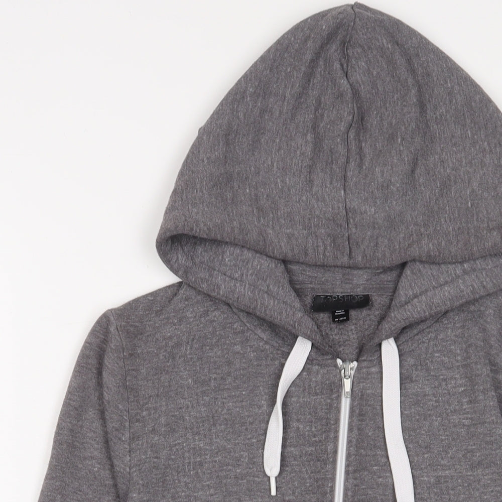 Topshop Womens Grey Cotton Full Zip Hoodie Size 6 Zip