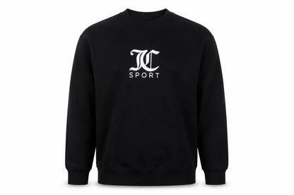 Front view of Juicy Couture men’s black cotton pullover sweatshirt, size XL