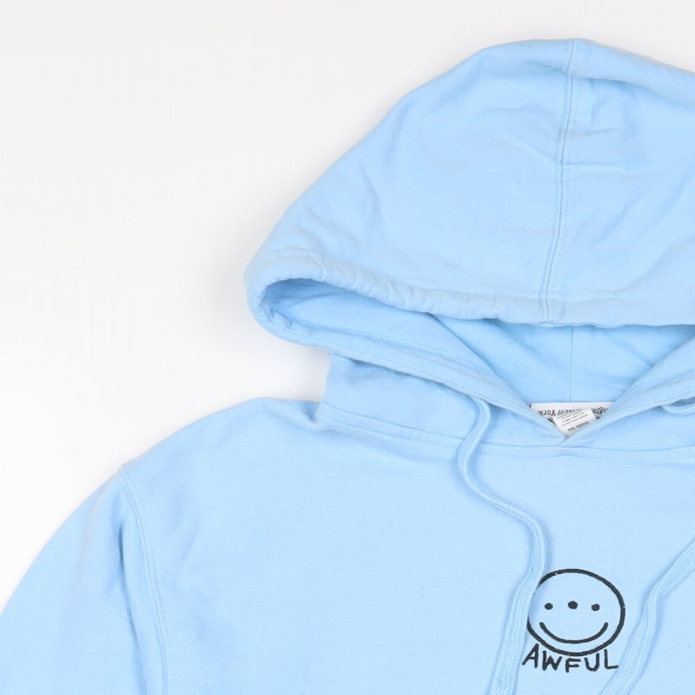 Awful Womens Blue Cotton Pullover Hoodie Size S Pullover - Embroidered