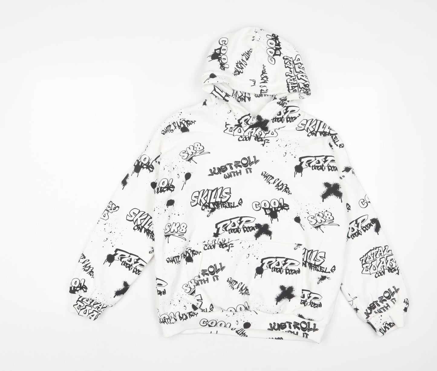 Marks and Spencer Girls White Geometric Cotton Pullover Hoodie Size 11-12 Years Pullover