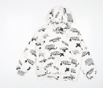 Marks and Spencer Girls White Geometric Cotton Pullover Hoodie Size 11-12 Years Pullover