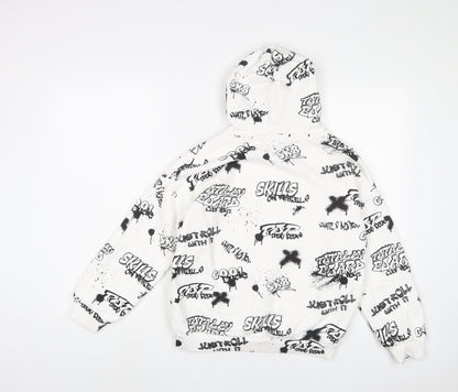 Marks and Spencer Girls White Geometric Cotton Pullover Hoodie Size 11-12 Years Pullover
