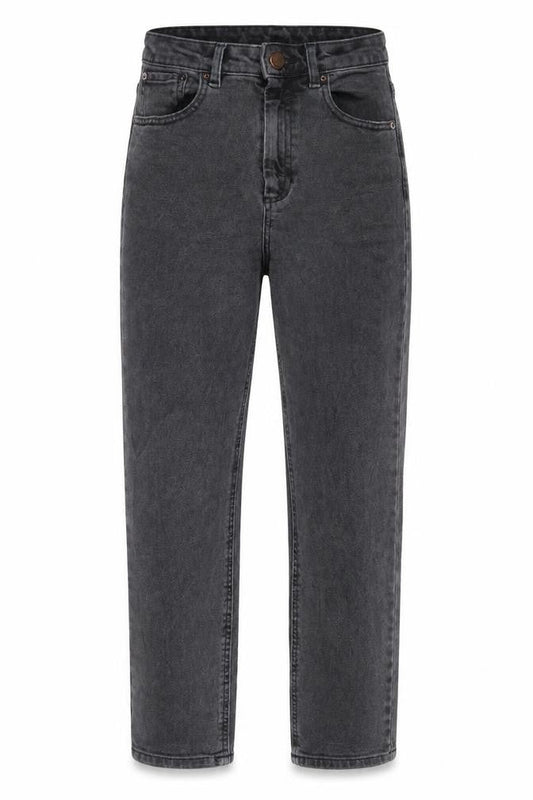 Front view of ASOS women’s grey cotton straight jeans, size UK 26, in, 30-inch leg regular zip