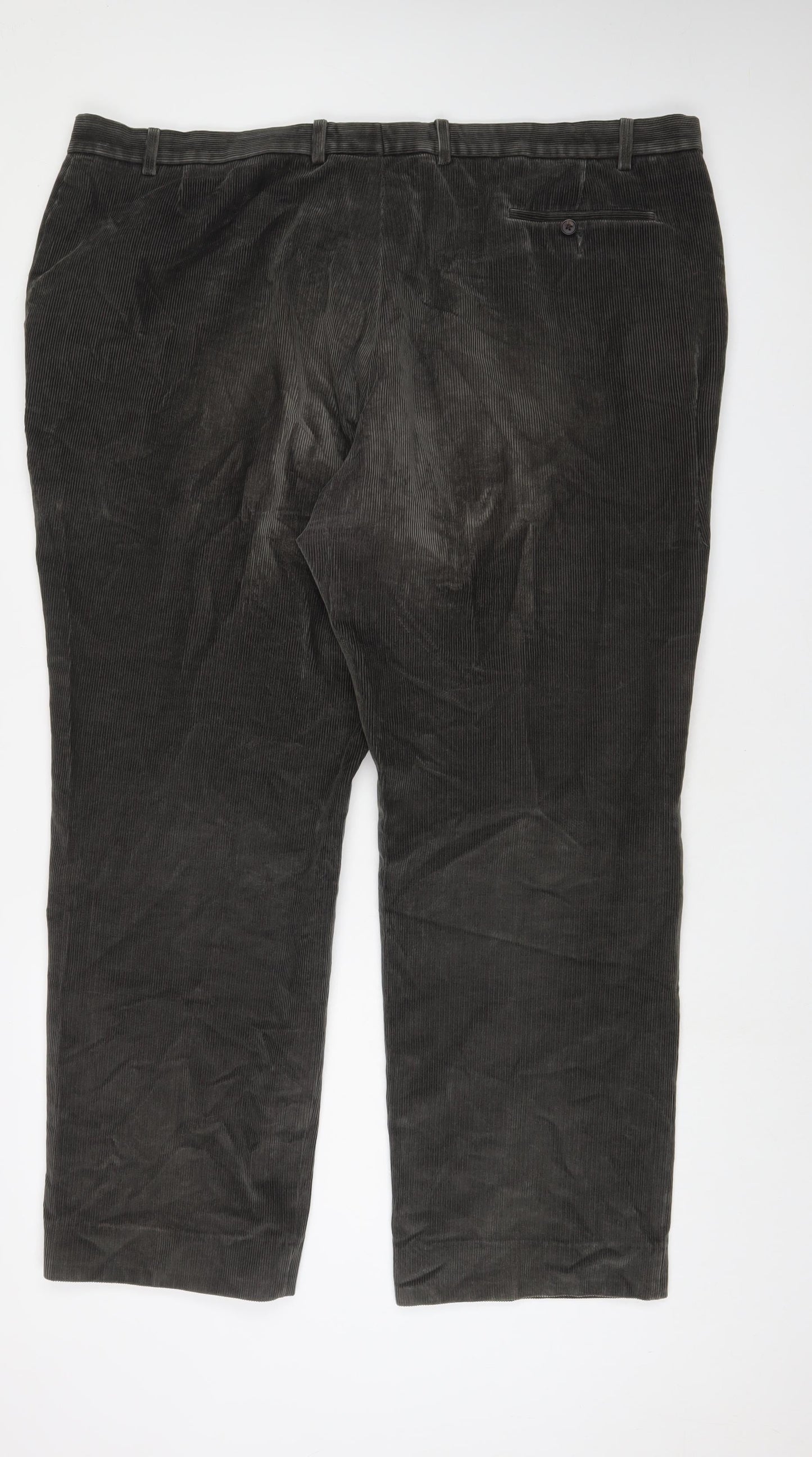 Marks and Spencer Mens Green Cotton Trousers Size 48 in L33 in Regular Zip - Long Leg