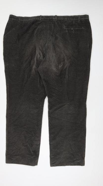 Marks and Spencer Mens Green Cotton Trousers Size 48 in L33 in Regular Zip - Long Leg