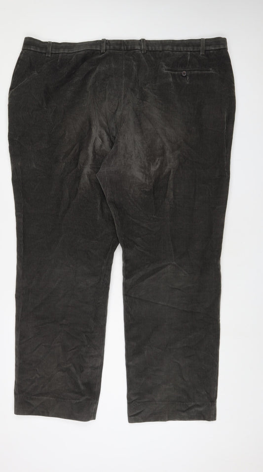 Marks and Spencer Mens Green Cotton Trousers Size 48 in L33 in Regular Zip - Long Leg