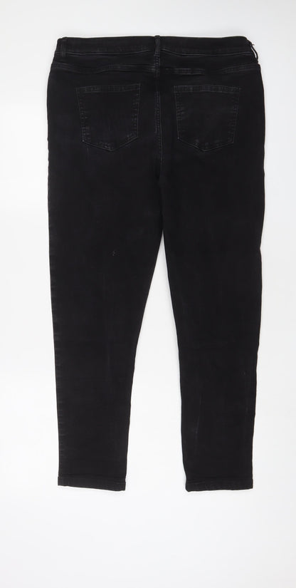 Marks and Spencer Womens Grey Cotton Skinny Jeans Size 16 L28 in Regular Zip