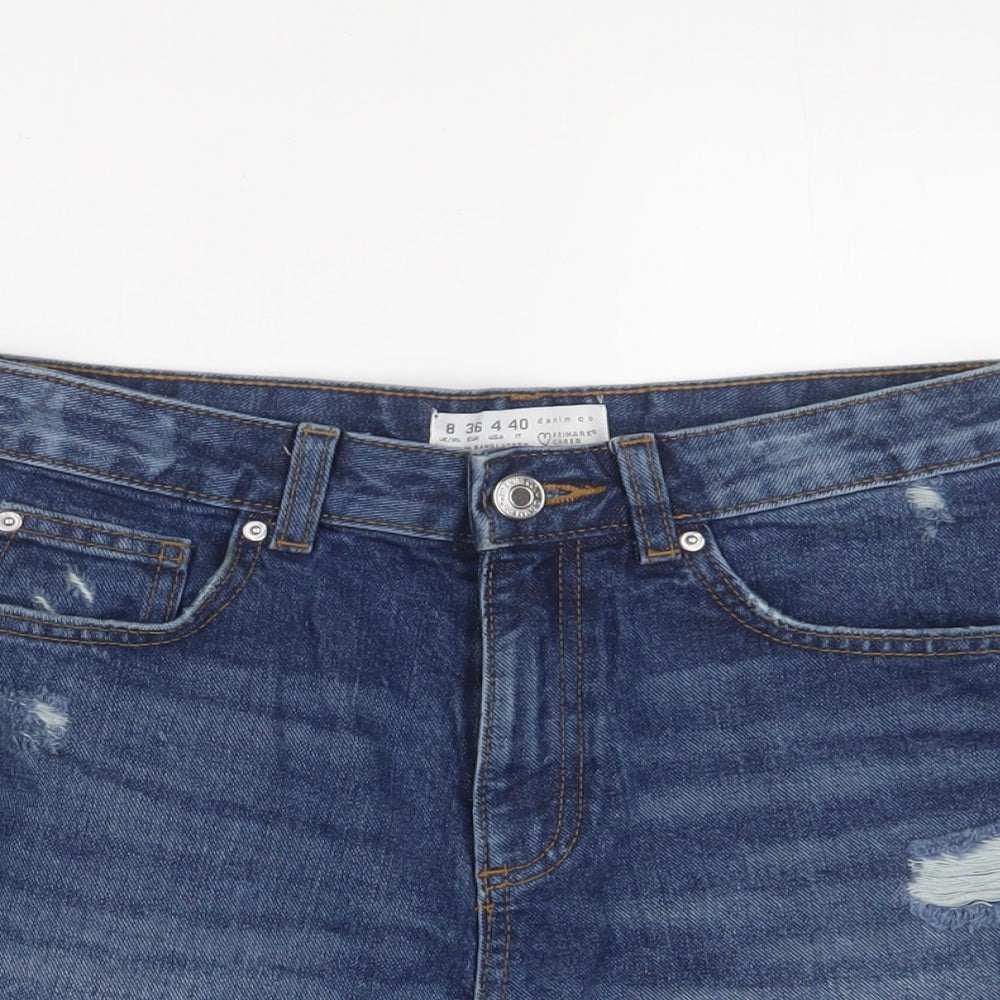 Denim & Co. Womens Blue Cotton Hot Pants Shorts Size 8 Regular Zip