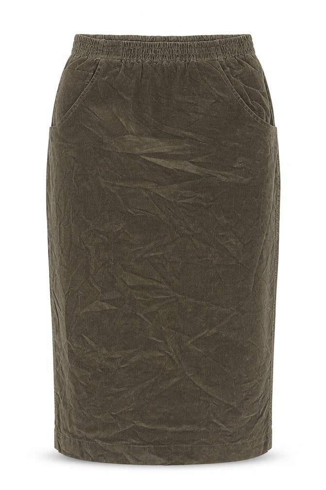 Front view of Masai women’s green cotton a-line skirt, size L