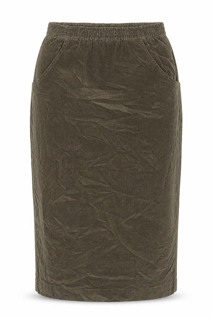Front view of Masai women’s green cotton a-line skirt, size L