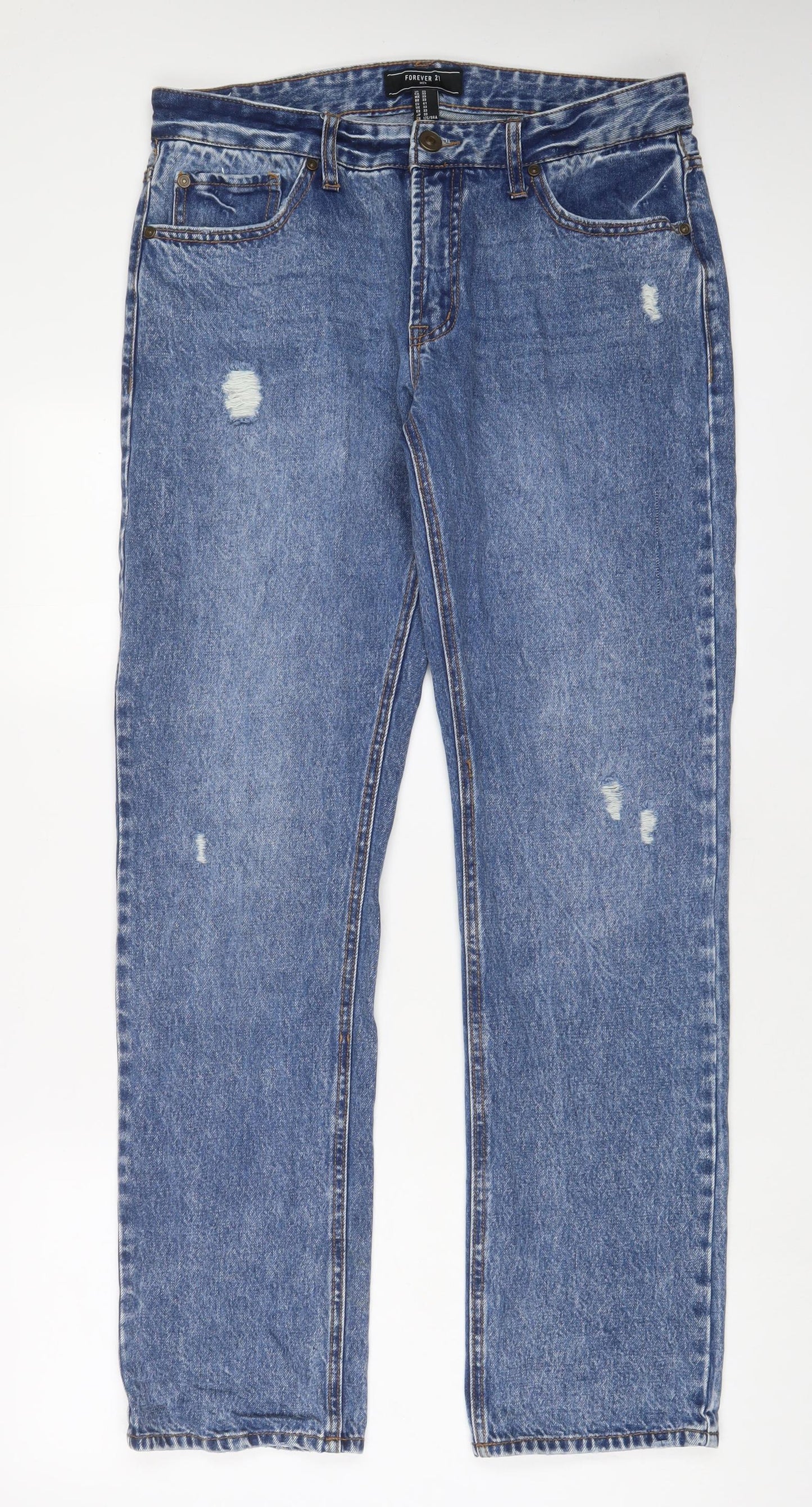 FOREVER 21 Mens Blue Cotton Straight Jeans Size 33 in L32 in Regular Zip
