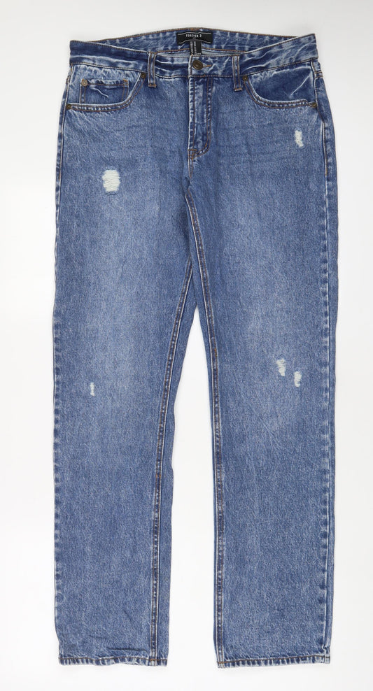 FOREVER 21 Mens Blue Cotton Straight Jeans Size 33 in L32 in Regular Zip
