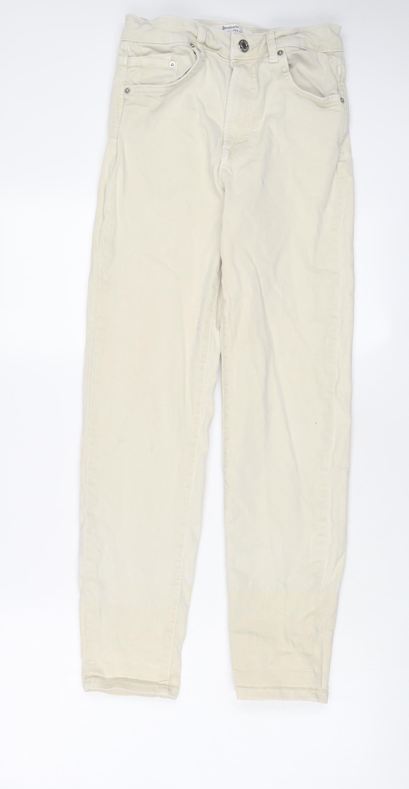 Womens UK Size 8 Stradivarius Regular Fit Straight Beige Jeans