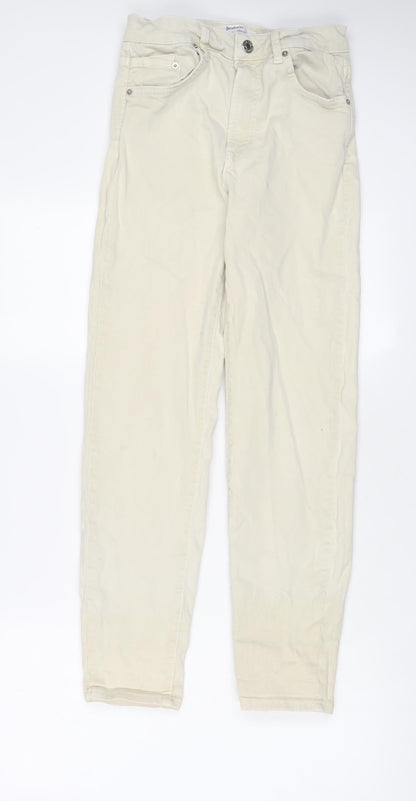 Womens UK Size 8 Stradivarius Regular Fit Straight Beige Jeans