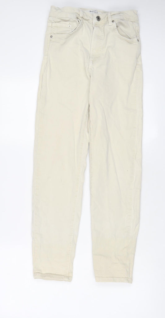 Womens UK Size 8 Stradivarius Regular Fit Straight Beige Jeans
