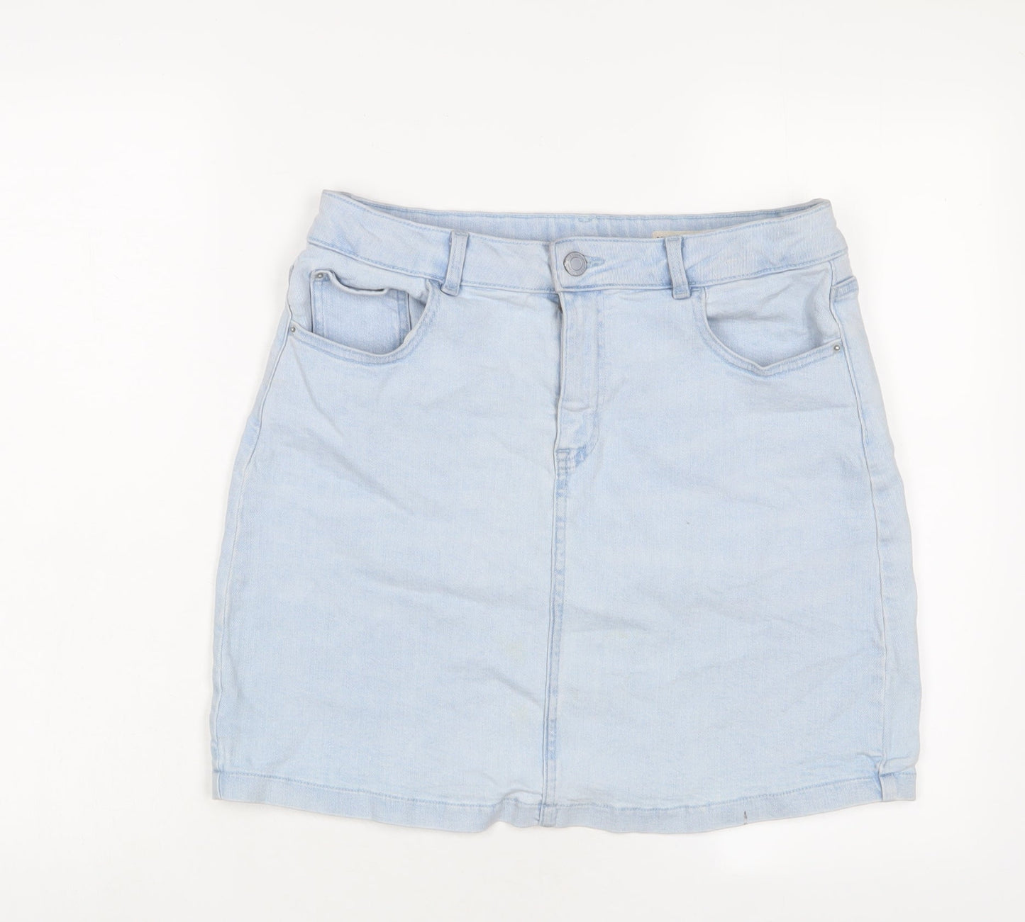 Marks and Spencer Womens Blue Cotton A-Line Skirt Size 12 Zip