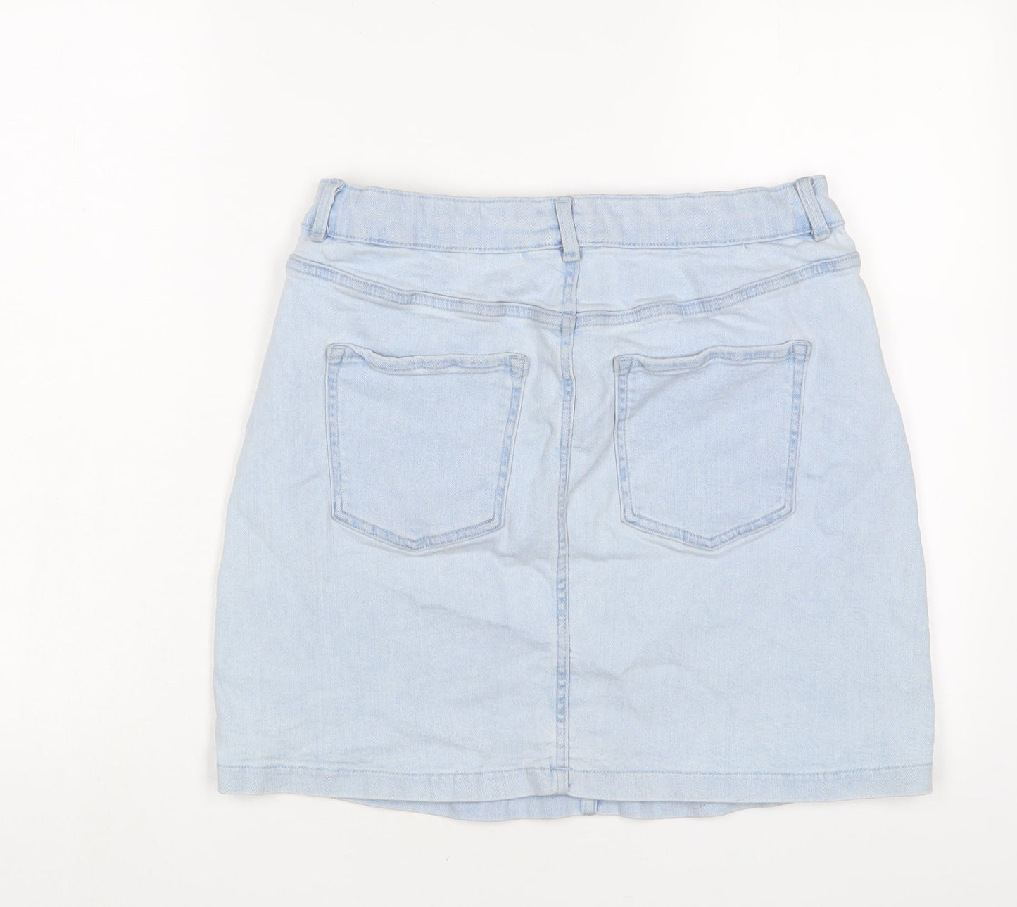 Marks and Spencer Womens Blue Cotton A-Line Skirt Size 12 Zip