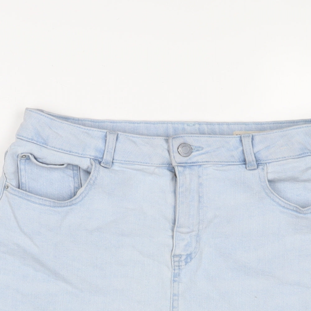 Marks and Spencer Womens Blue Cotton A-Line Skirt Size 12 Zip