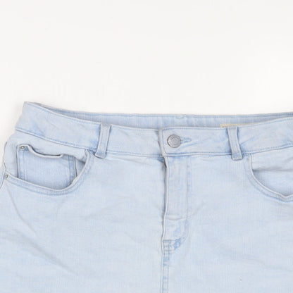 Marks and Spencer Womens Blue Cotton A-Line Skirt Size 12 Zip