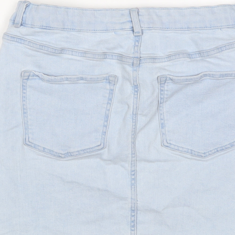 Marks and Spencer Womens Blue Cotton A-Line Skirt Size 12 Zip