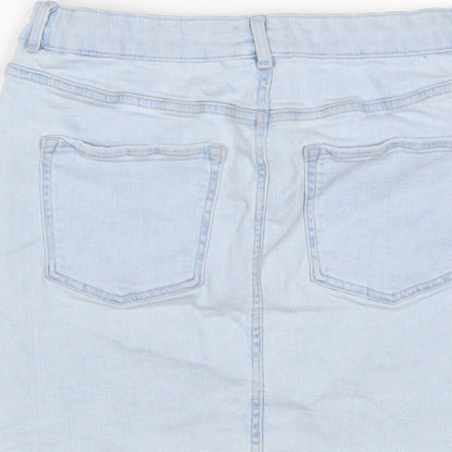 Marks and Spencer Womens Blue Cotton A-Line Skirt Size 12 Zip