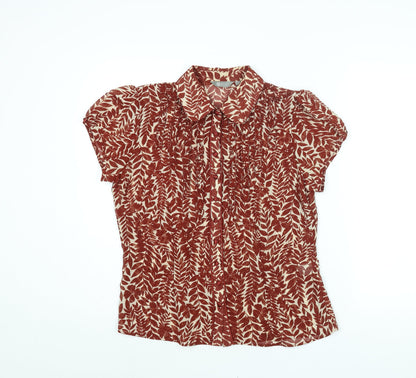 Mia Moda Womens Brown Geometric Polyester Basic Blouse Size 14 Collared