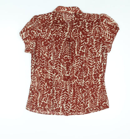 Mia Moda Womens Brown Geometric Polyester Basic Blouse Size 14 Collared