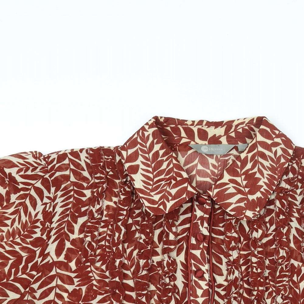 Mia Moda Womens Brown Geometric Polyester Basic Blouse Size 14 Collared